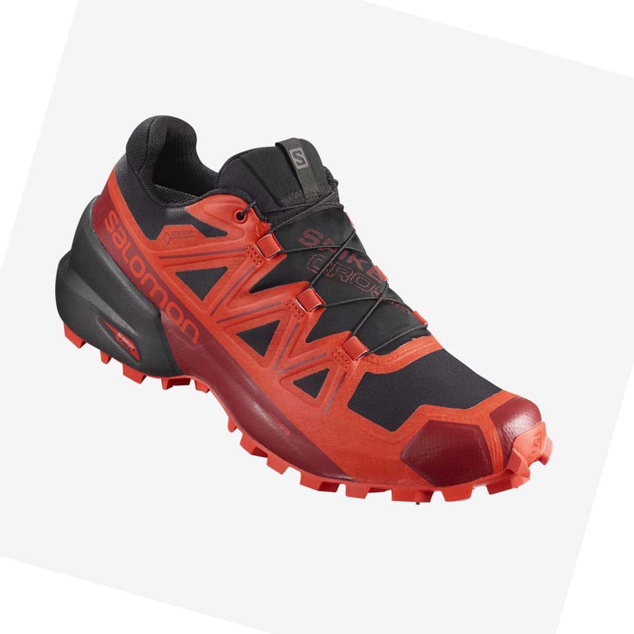 Salomon SPIKECROSS 5 GORE-TEX Trail Futócipő Férfi Fekete Piros | HU 2100JPQ